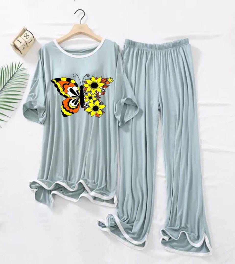 COLORED BUTTERFLY PRINTED TRENDY LOUNGE WEAR FOR WOMEN