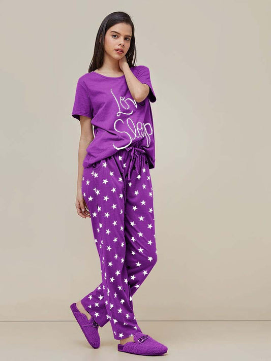 Purple Love Sleep Half Sleeves Printed Nightsuit