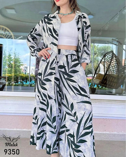 2 PCS LEAVES PRINTED CO-ORD SET