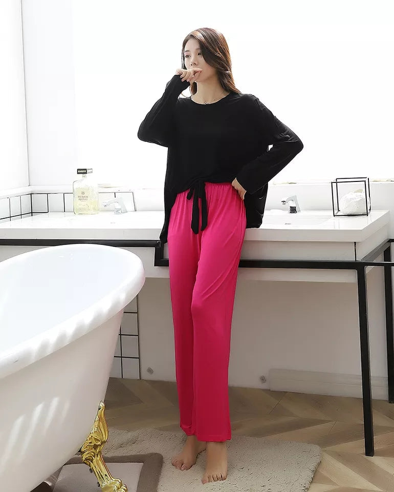 FULL SLEEVES LOOSE SOFT CONTRAST LOUNGEWEAR SET