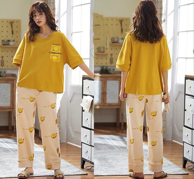 YELLOW HALF SLEEVES PRINTED NIGHT WEAR