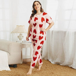 Love Printed Short Sleeves Sleepwear Set