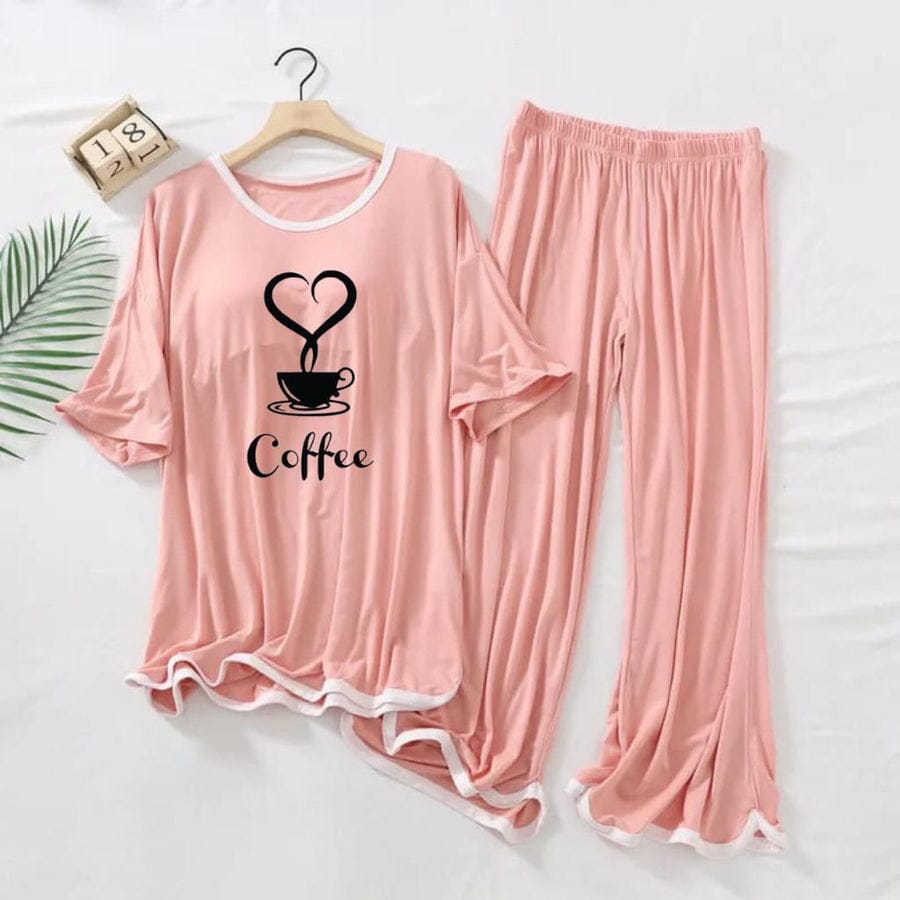 LOVE COFFEE PRINTED TRENDY LOUNGE WEAR FOR WOMEN