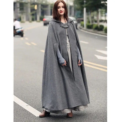 Women Stylish Long Cape Cloak Hooded Coat