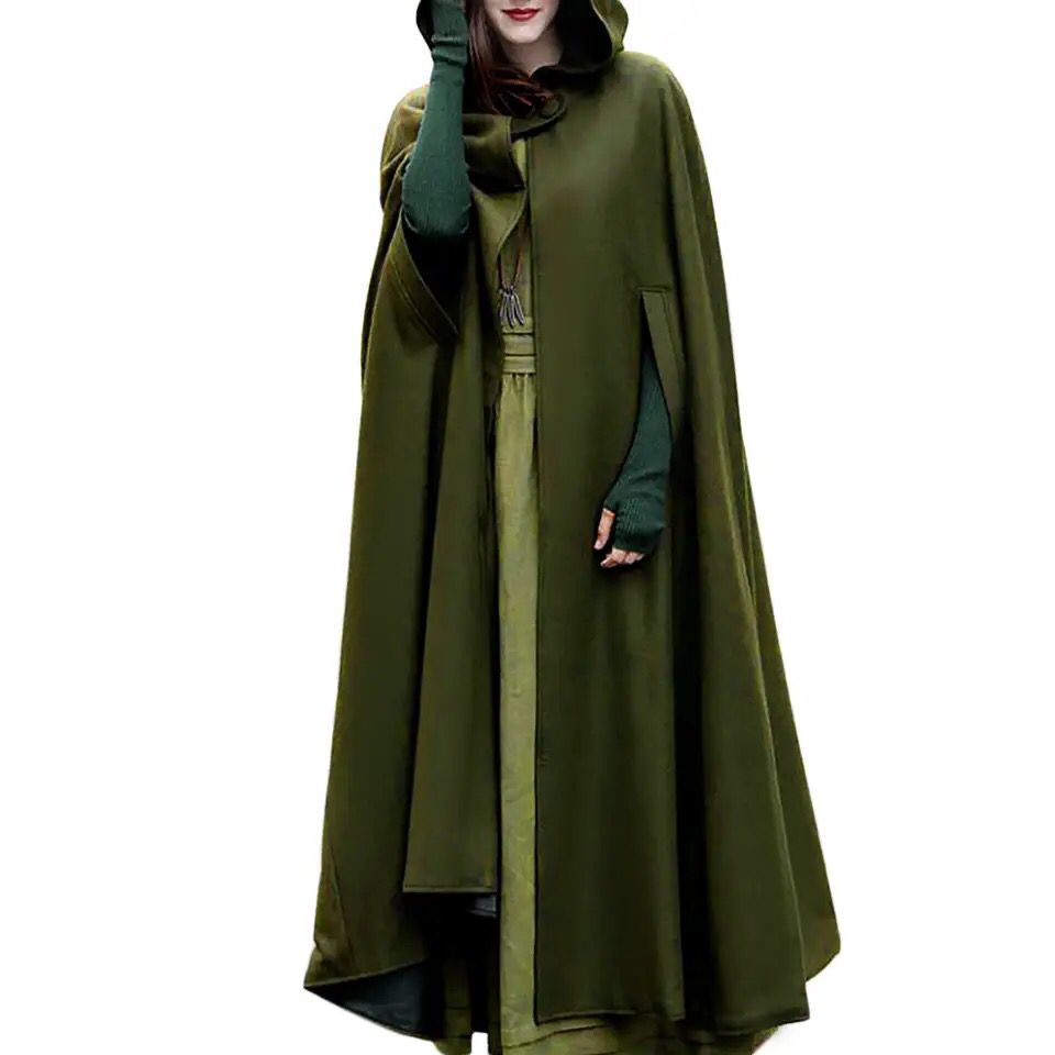 Women Stylish Long Cape Cloak Hooded Coat