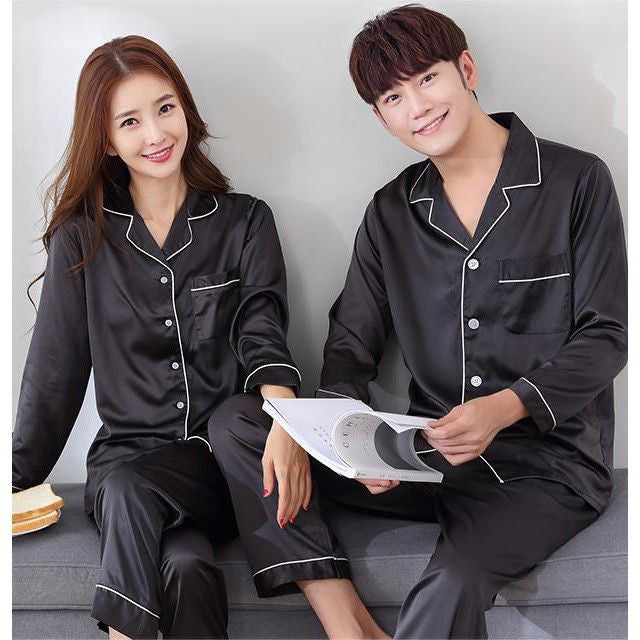 Couple Satin Silk Button Home Wear Set