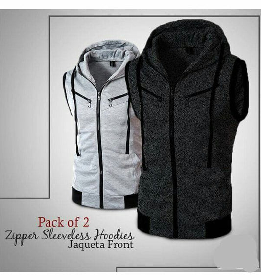 PACK OF 2 ZIPPER SLEEVELESS HOODIES JAQUETA FRONT FOR MEN WOMEN