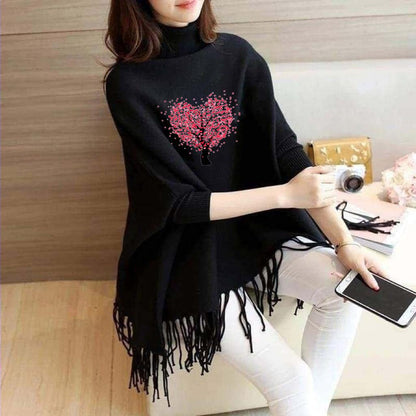 Tree Printed Turtleneck Women Pullover Sweater Spring Jumper