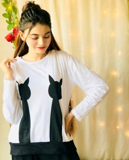 Black Cat Causal Full Sleeves Printed Set