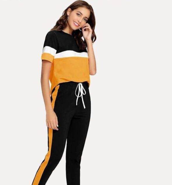 Yellow Panel Half sleeves Tracksuit