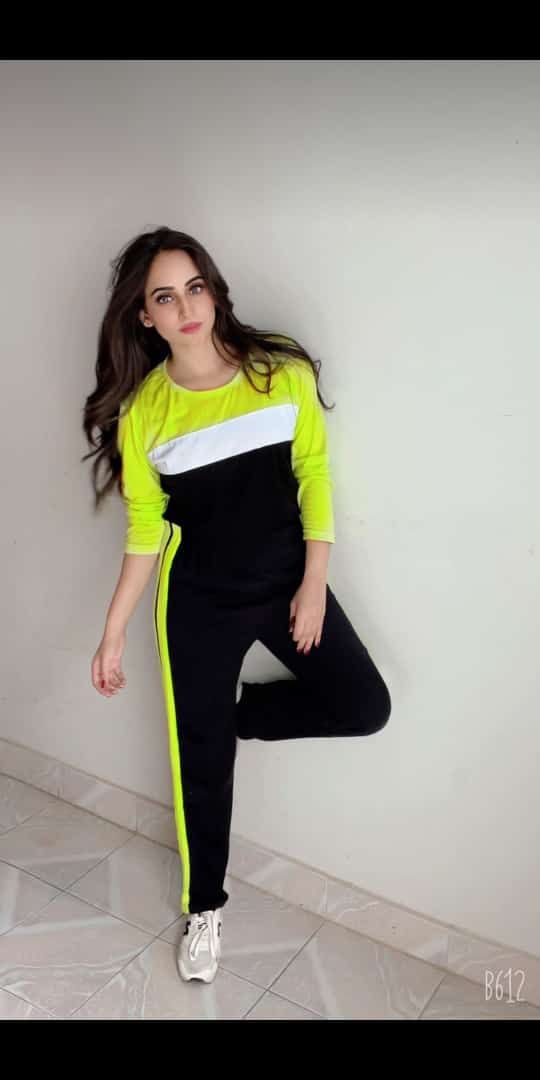 Green Full Sleeves Panel Tracksuit For Women