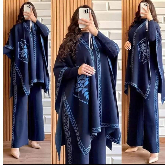 READY TO WEAR WINTER 3 PIECE FLEECE SUIT CAPE SHAWL HIGH NECK & TROUSER