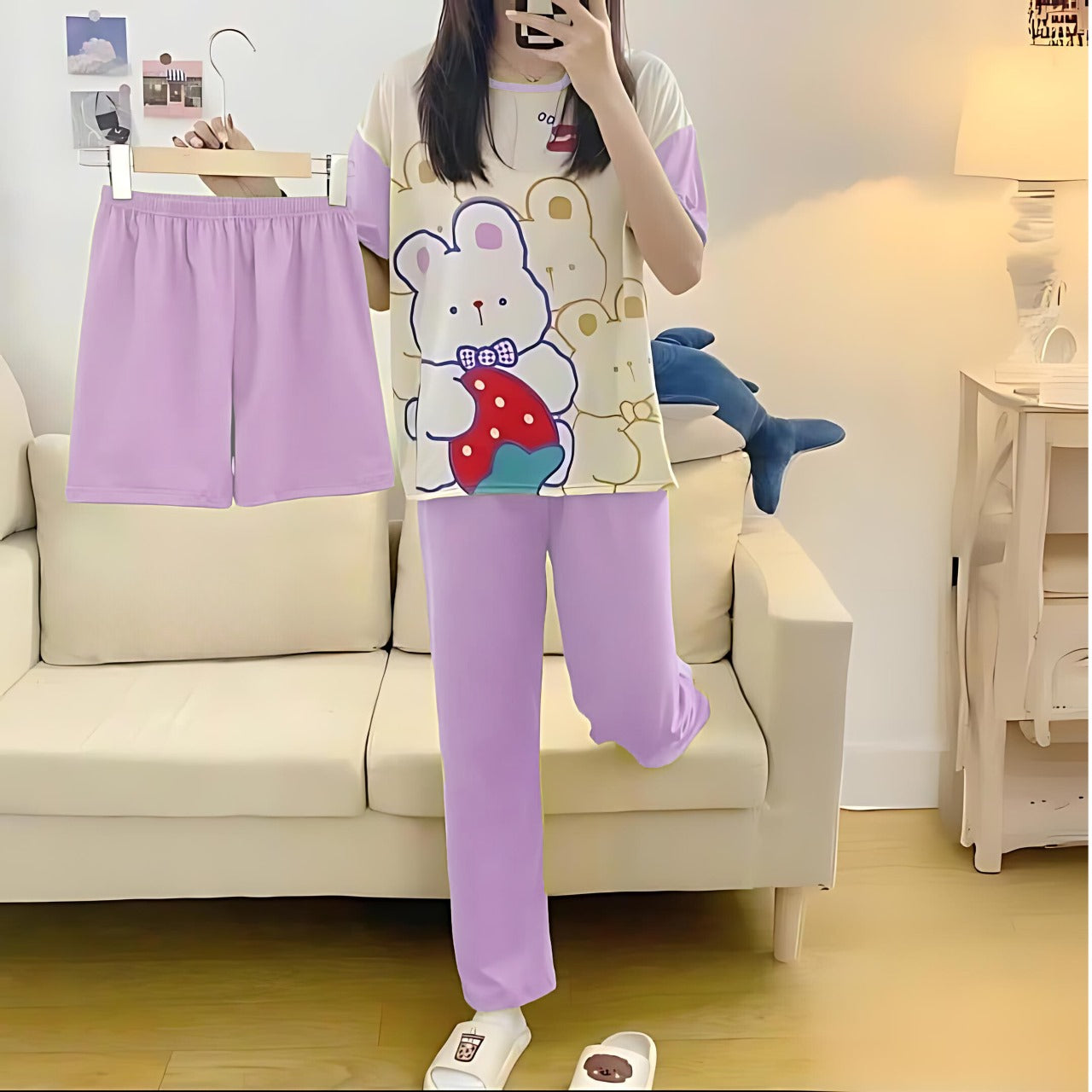 PURPLE - PACK OF 3 PRINTED SLEEP WEAR