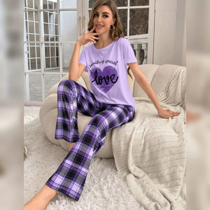 PURPLE HALF SLEEVES LOVE HEART PRINTED