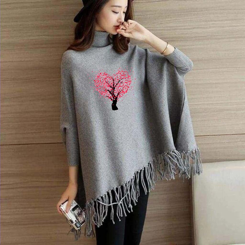 Tree Printed Turtleneck Women Pullover Sweater Spring Jumper