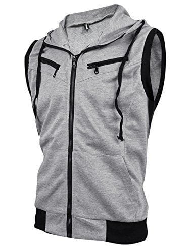 PACK OF 2 ZIPPER SLEEVELESS HOODIES JAQUETA FRONT FOR MEN WOMEN