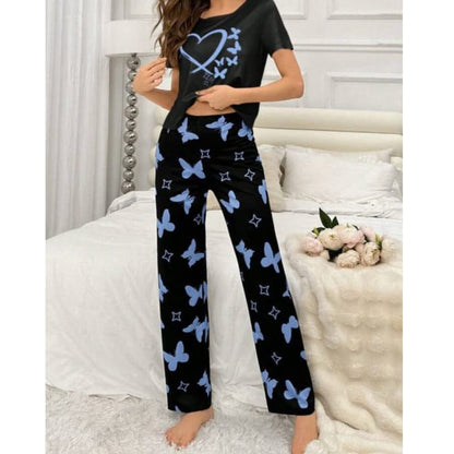 Black Butterfly Printed Half Sleeve Nightsuit