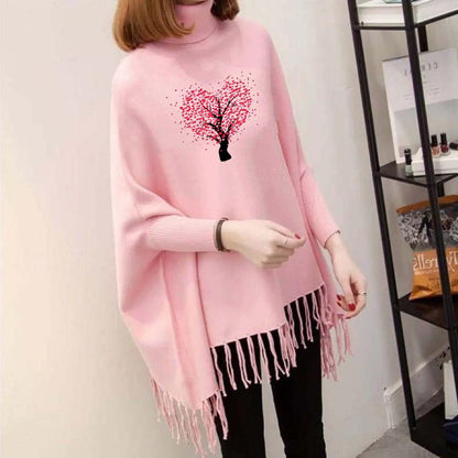 Tree Printed Turtleneck Women Pullover Sweater Spring Jumper