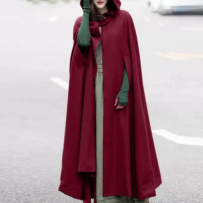 Women Stylish Long Cape Cloak Hooded Coat