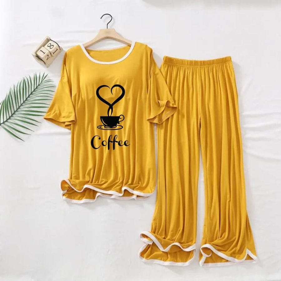 LOVE COFFEE PRINTED TRENDY LOUNGE WEAR FOR WOMEN