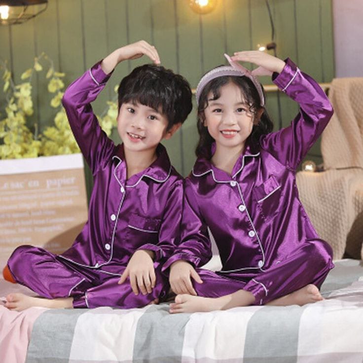 Kids Unisex Satin Silk Button Home Wear Set