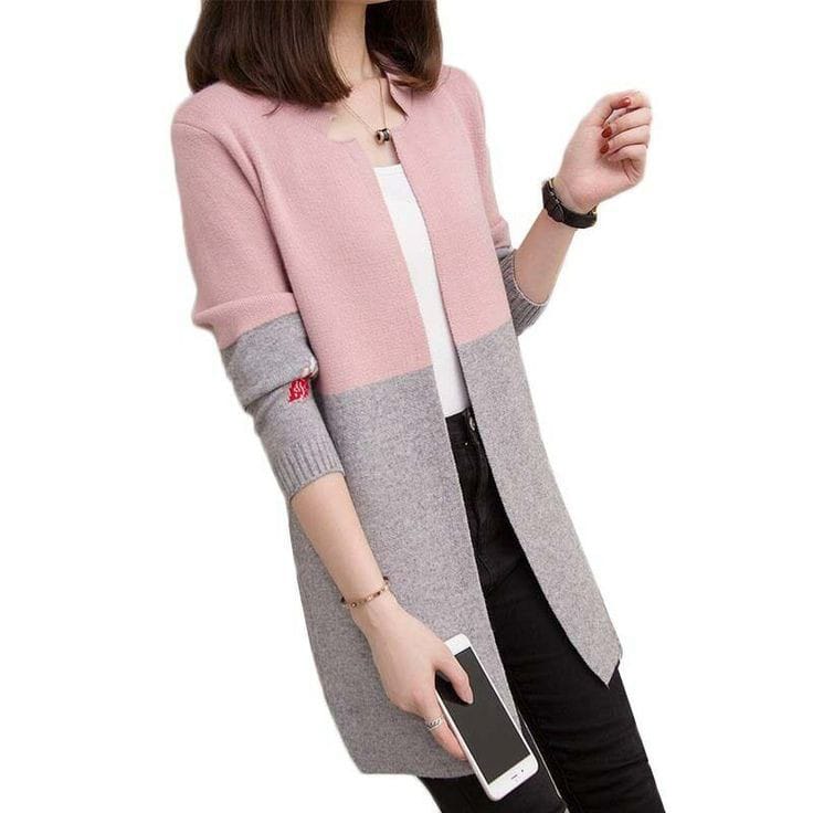 OPEN CONTRAST LONG COAT FOR WOMEN