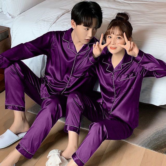 Couple Satin Silk Button Home Wear Set