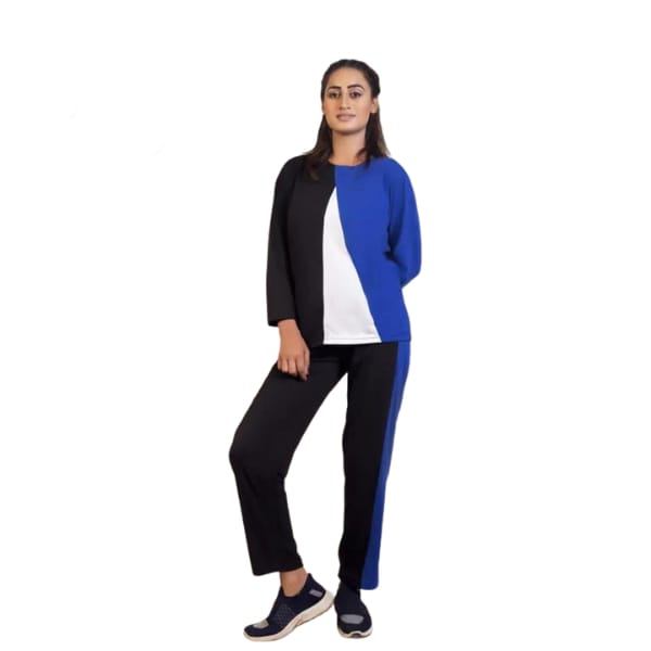 Blue V Contrast Panel Tracksuit For Women